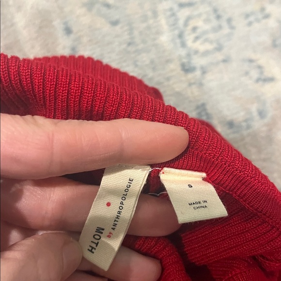 MOTH by Anthropologie Red Ribbed Turtleneck Button Sleeve Sweater Size Small - Picture 4 of 6